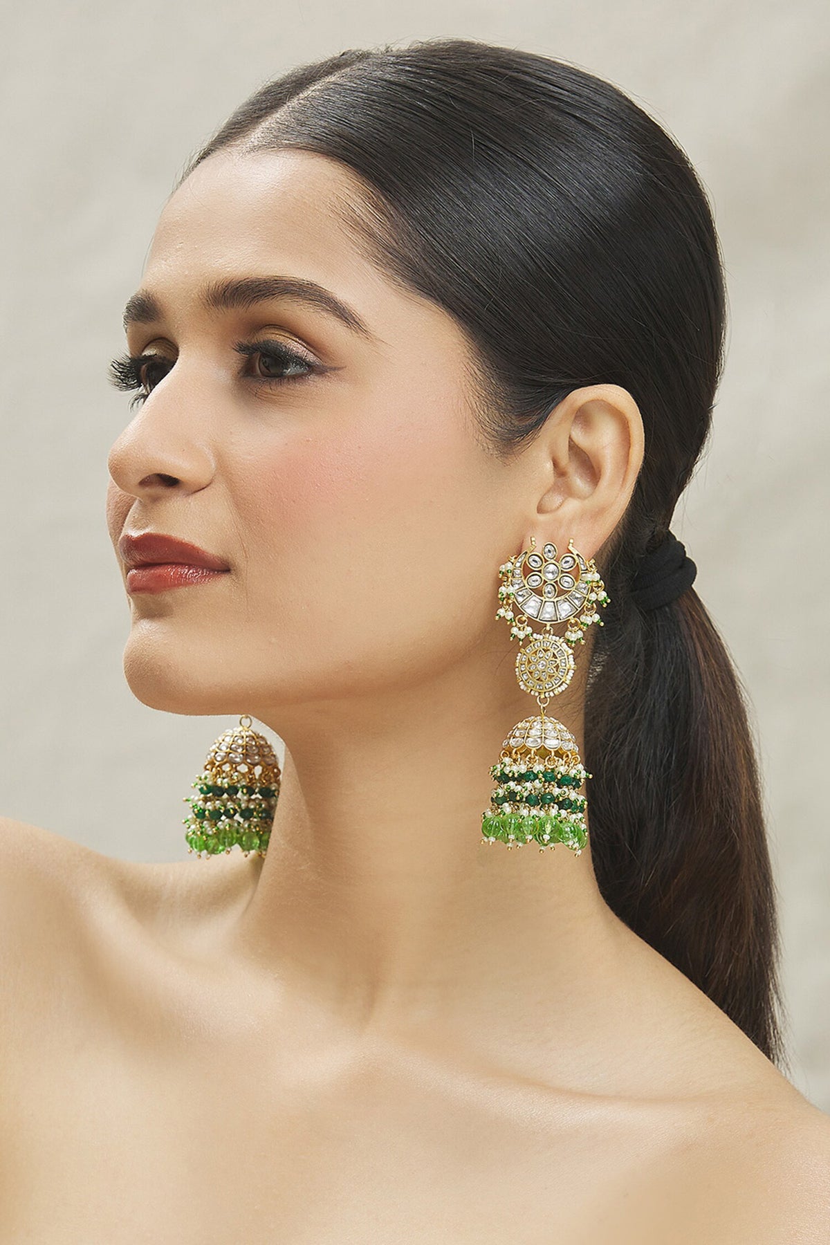 Kundan Studded Half Moon Jhoomar Jhumkas 