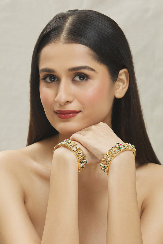 Kundan Polki Embellished Bangles - Set of 2 