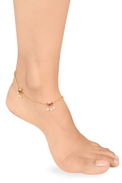 Embellished Lotus Charm Anklets - Set of 2 