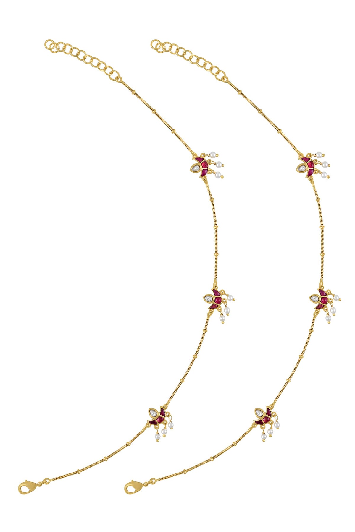 Embellished Lotus Charm Anklets - Set of 2 
