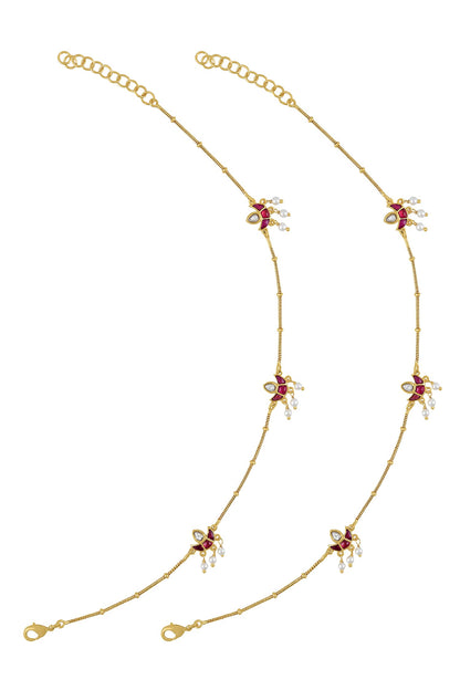 Embellished Lotus Charm Anklets - Set of 2 