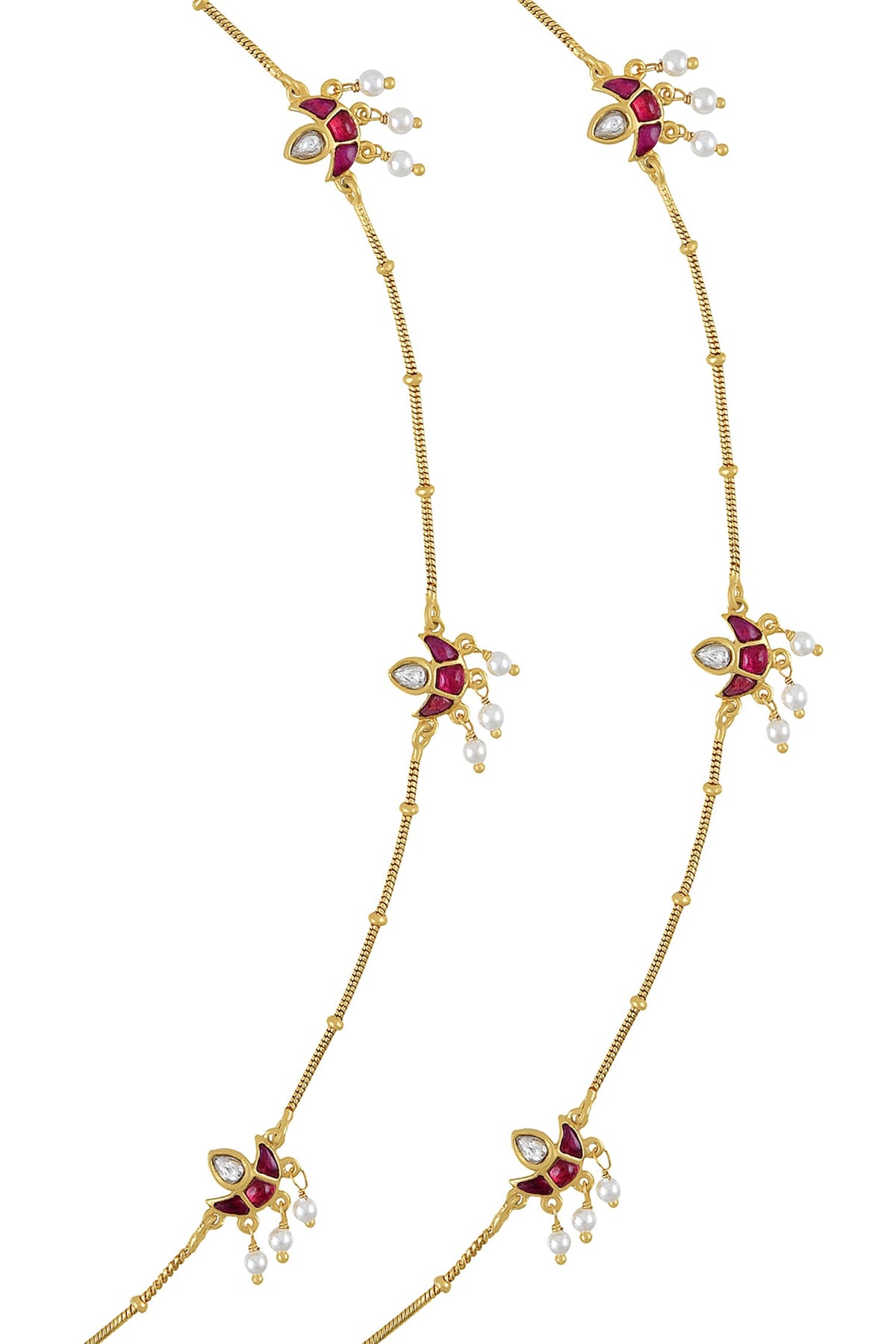 Embellished Lotus Charm Anklets - Set of 2 
