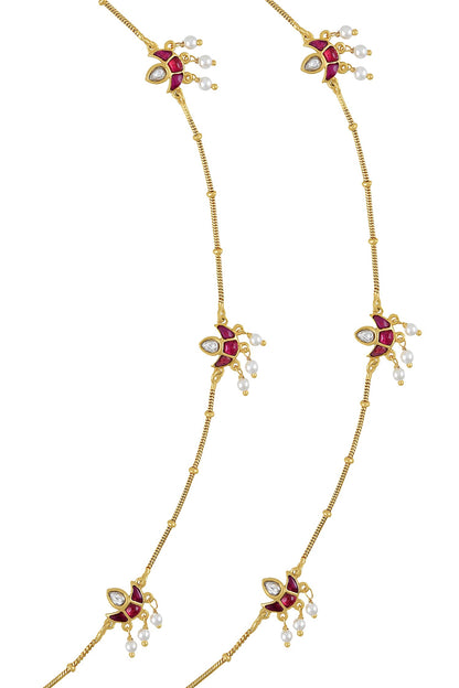 Embellished Lotus Charm Anklets - Set of 2 
