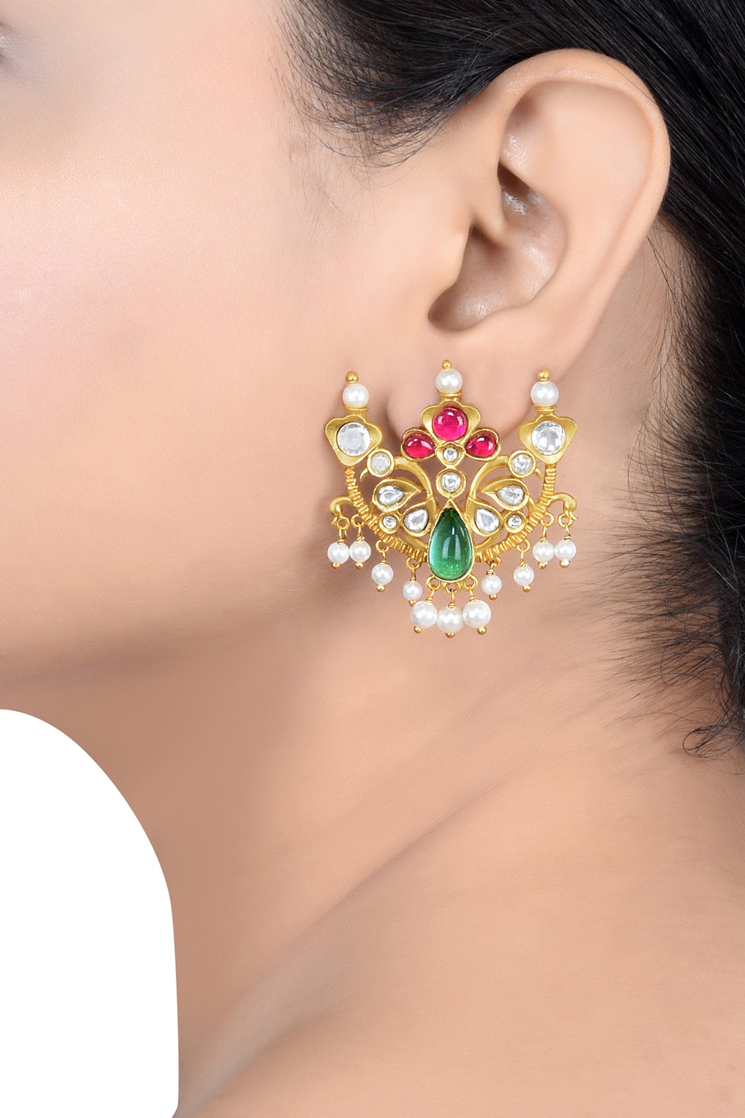 Nirvi Embellished Peacock Stud Earrings 