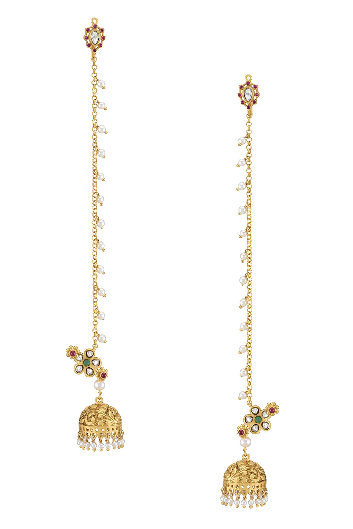 Parnika Embellished Floral Jhumka Earrings With Hair Chain 