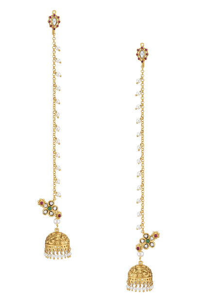 Parnika Embellished Floral Jhumka Earrings With Hair Chain 