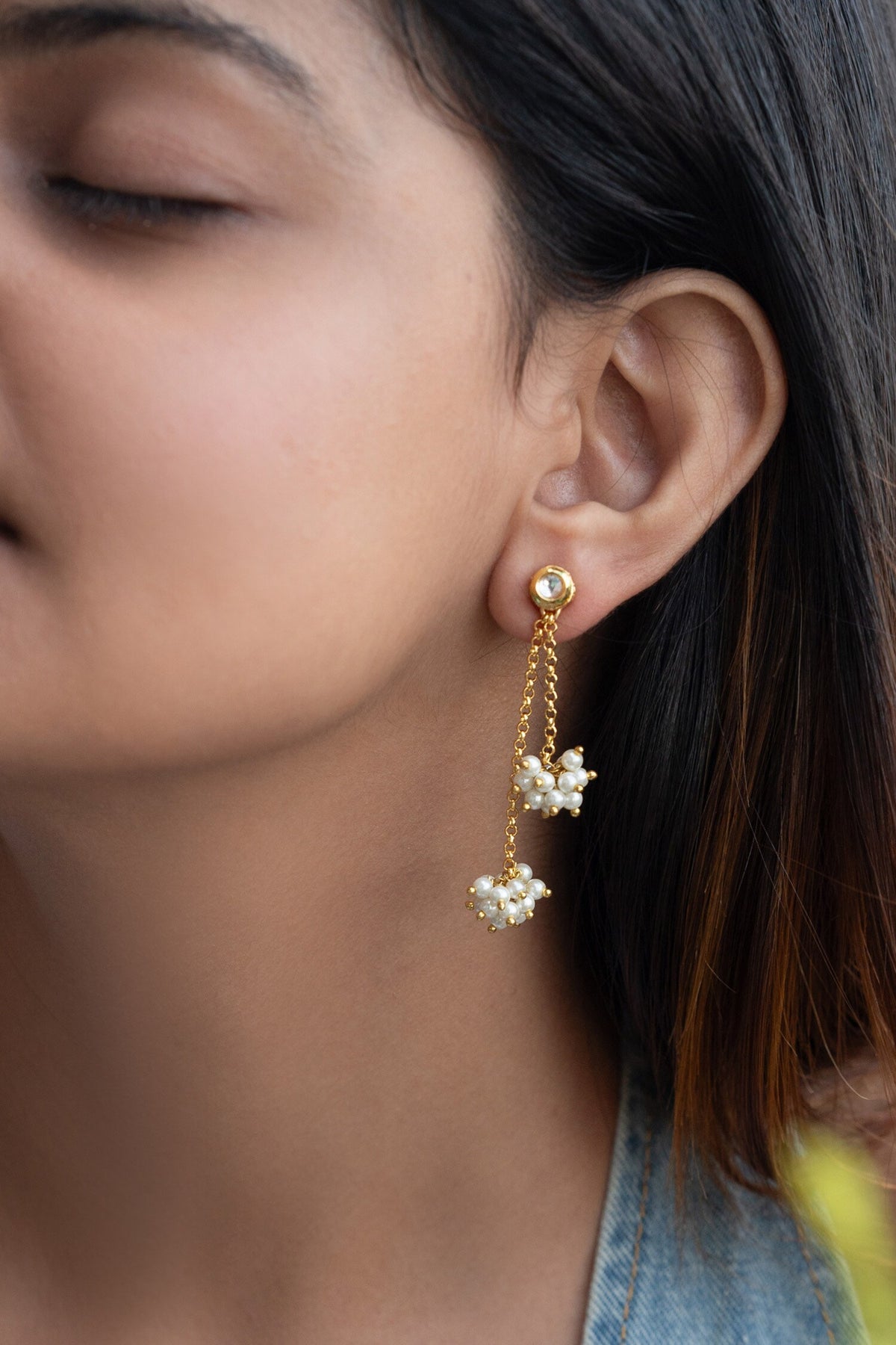 Kundan Pearl Cluster Earrings 