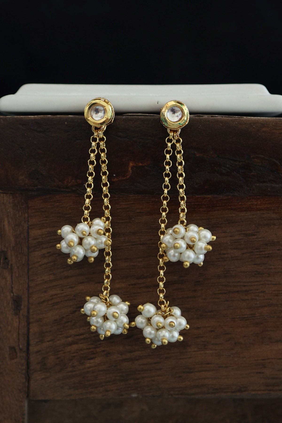Kundan Pearl Cluster Earrings 