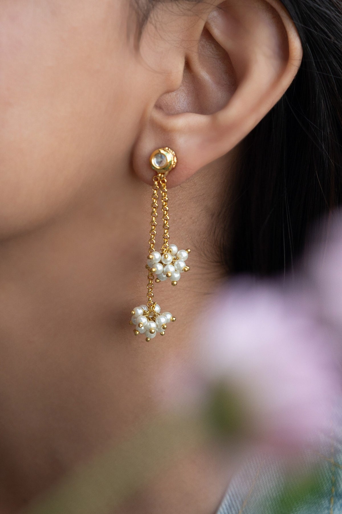 Kundan Pearl Cluster Earrings 