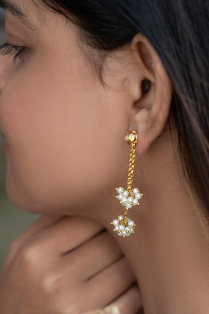 Kundan Pearl Cluster Earrings 