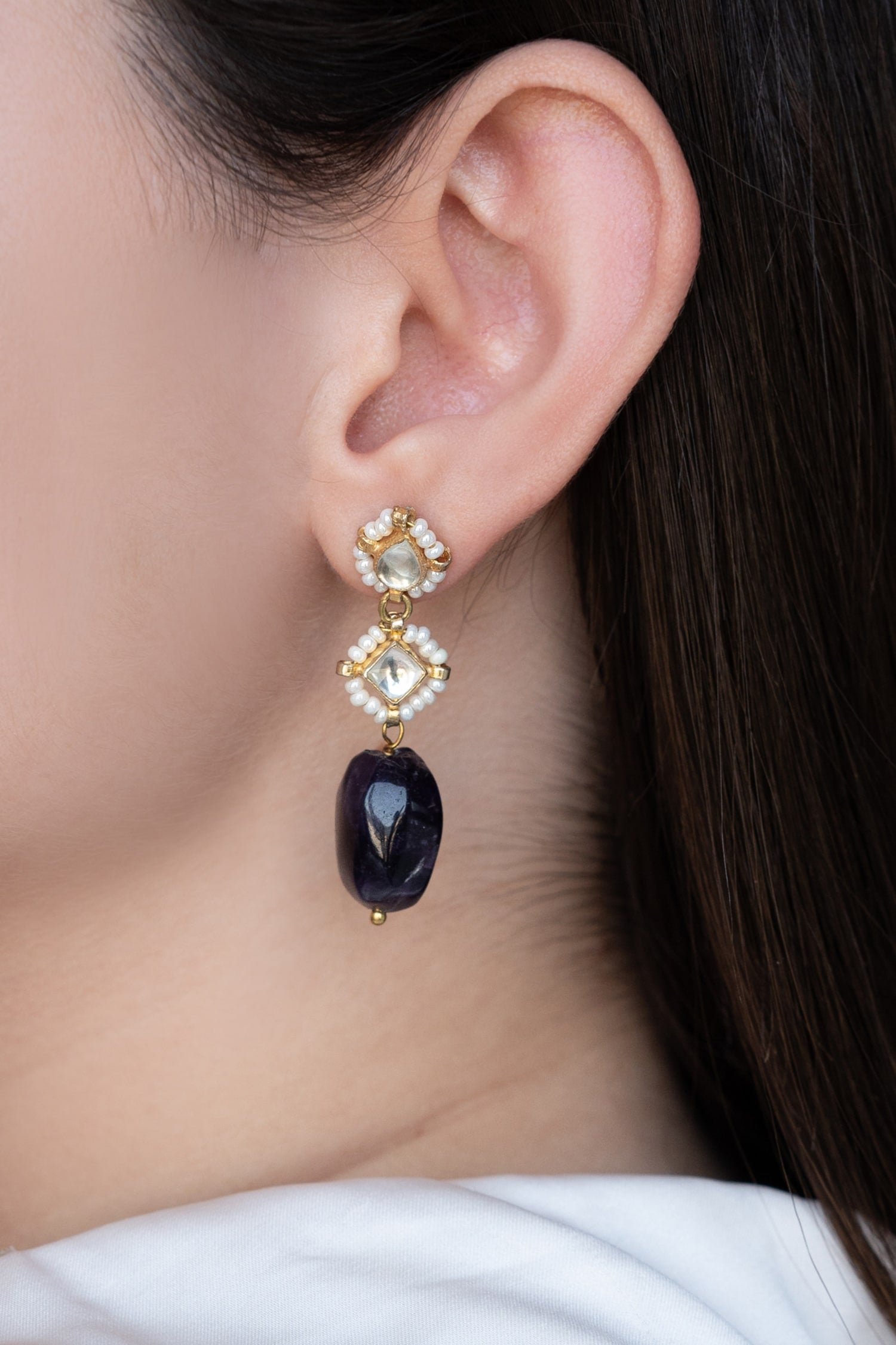 Kundan Embellished Stone Drop Earrings 