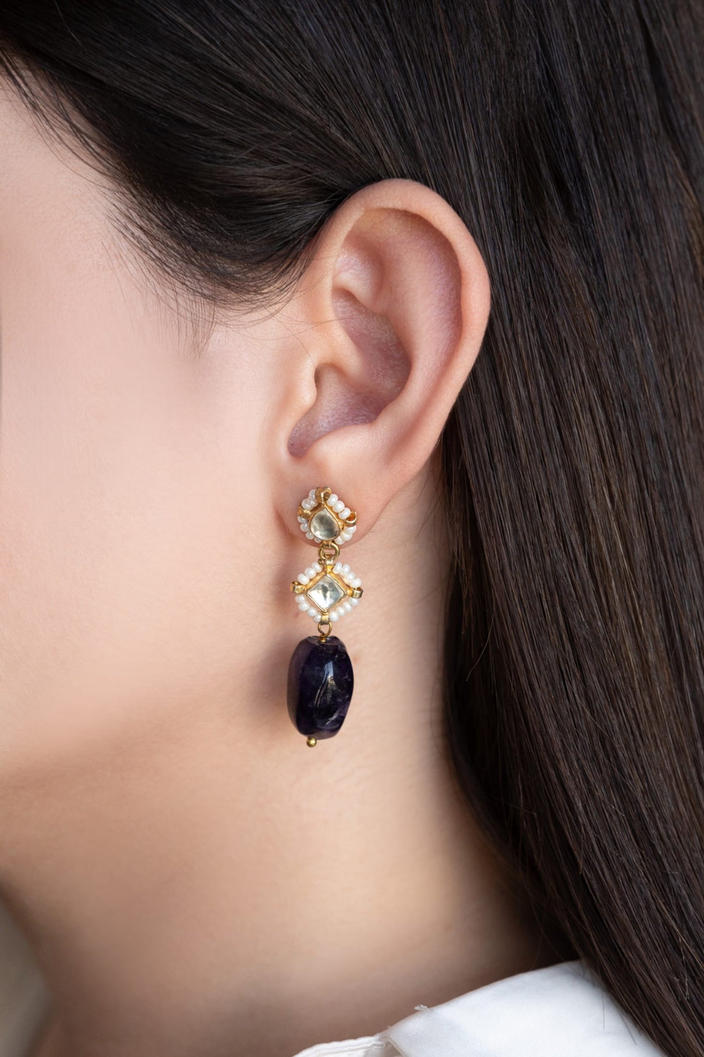 Kundan Embellished Stone Drop Earrings 