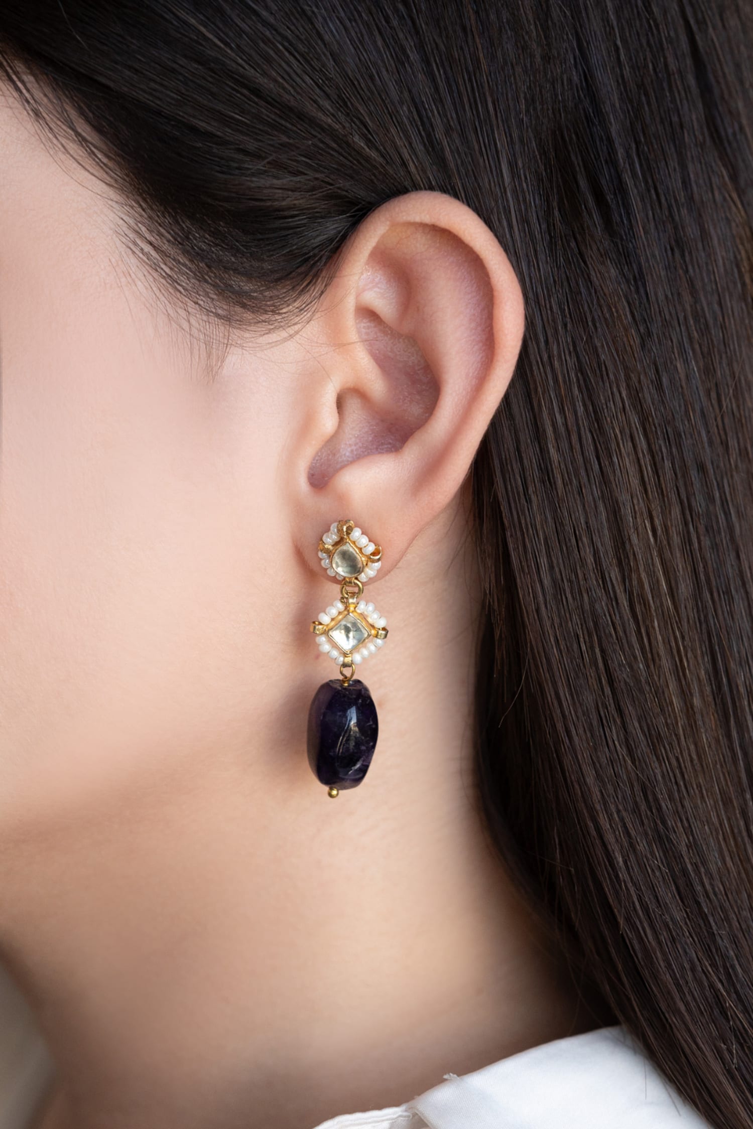 Kundan Embellished Stone Drop Earrings 