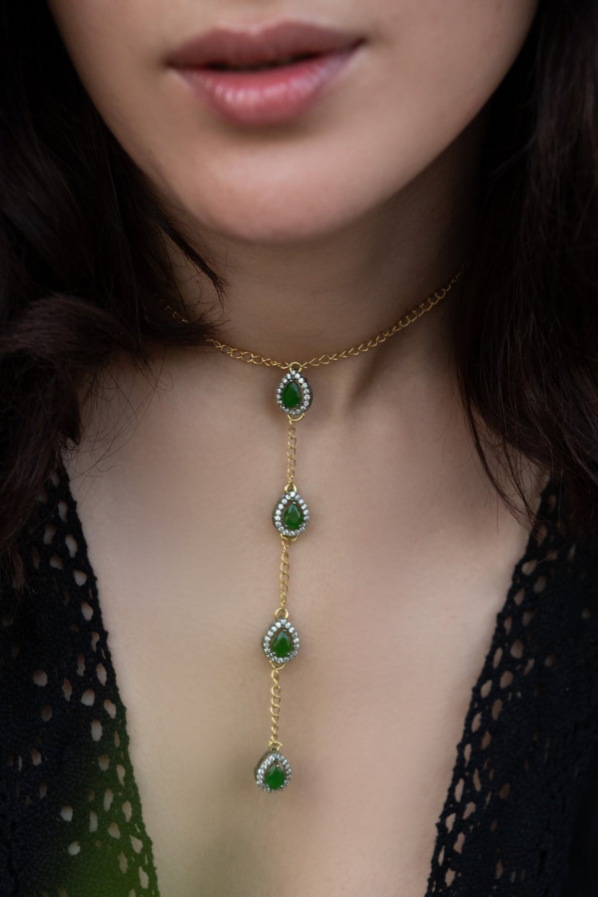 Cubic Zirconia Embellished Drop Necklace 