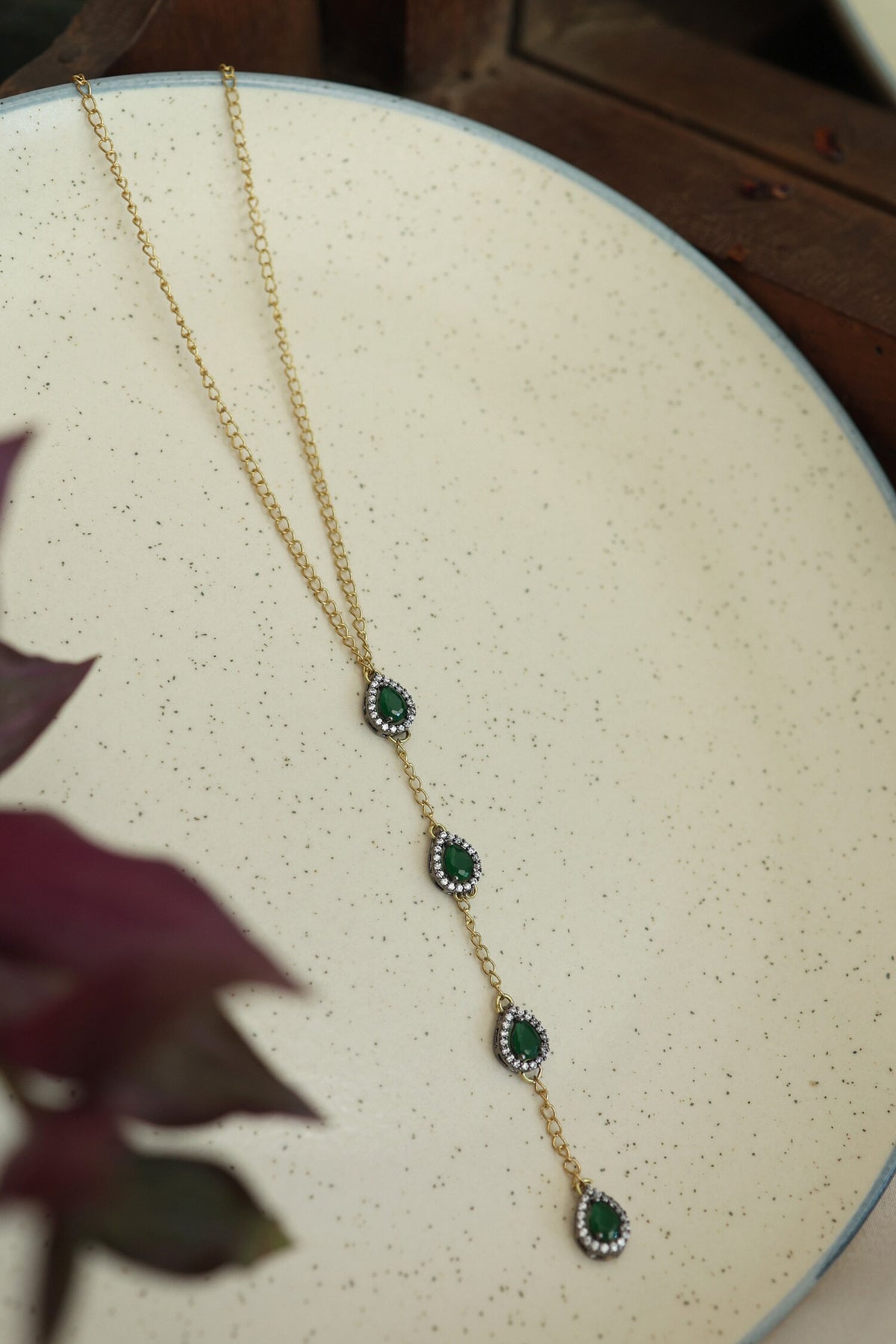 Cubic Zirconia Embellished Drop Necklace 