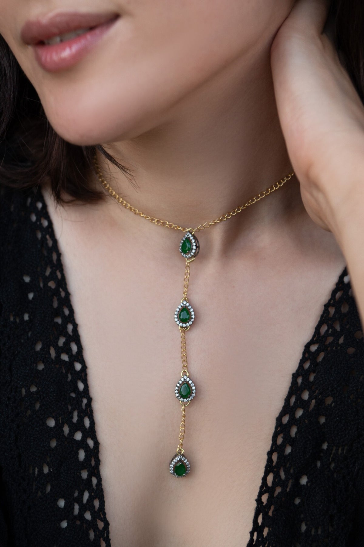 Cubic Zirconia Embellished Drop Necklace 