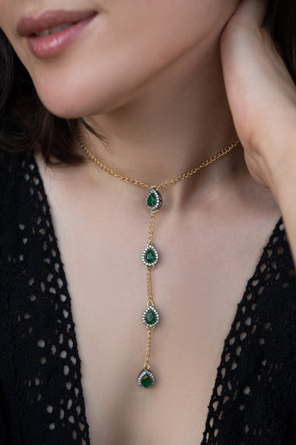Cubic Zirconia Embellished Drop Necklace 