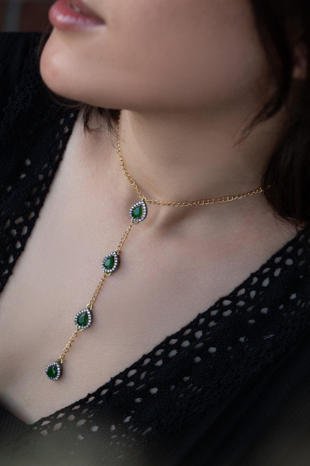 Cubic Zirconia Embellished Drop Necklace 