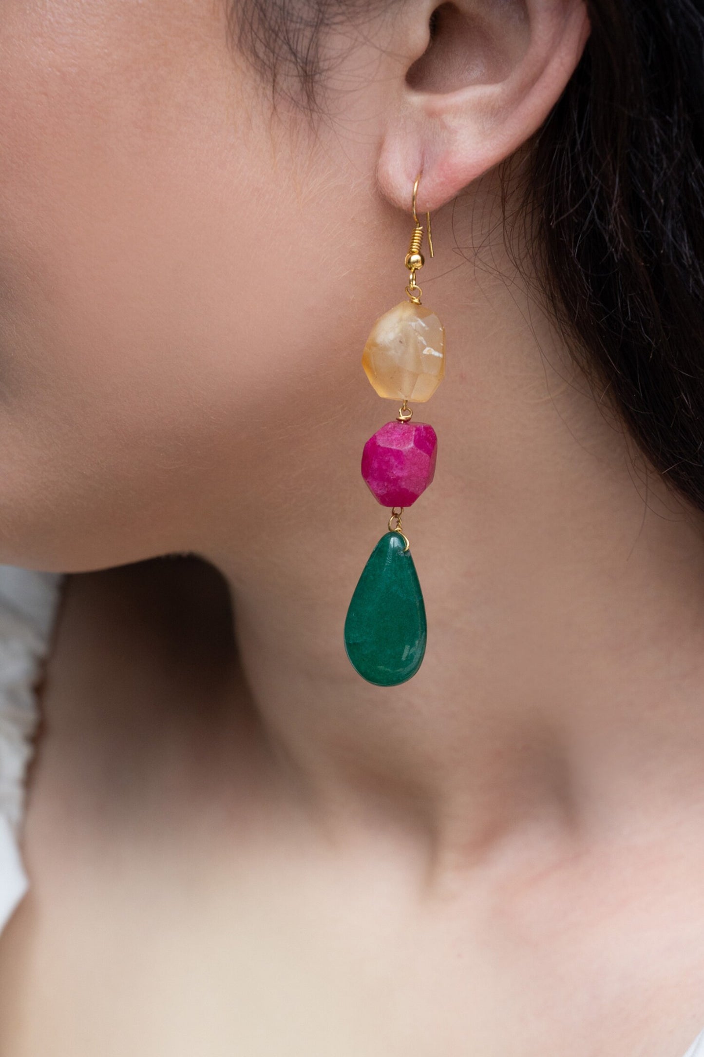 Stone Bead Drop Earrings 