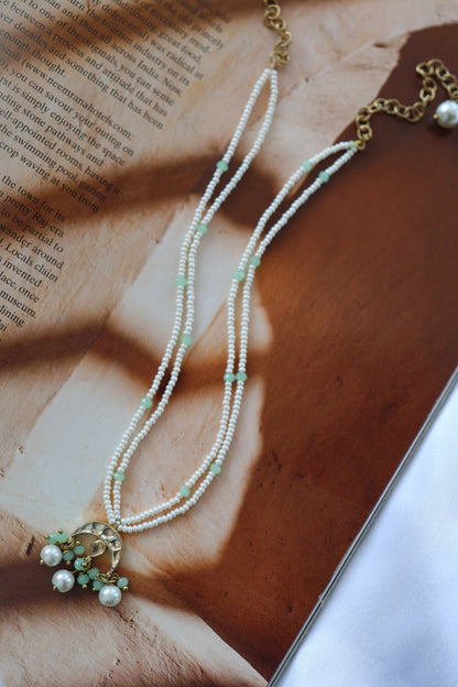 Embossed Bead Pearl Necklace 