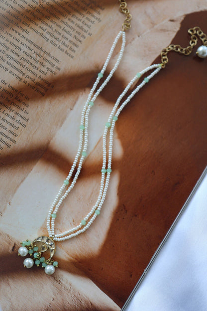 Half Moon Pendant Pearl Necklace 