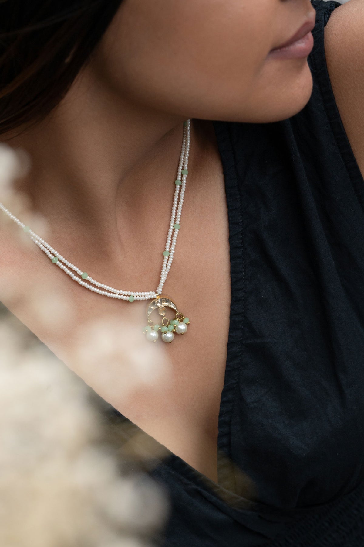 Half Moon Pendant Pearl Necklace 