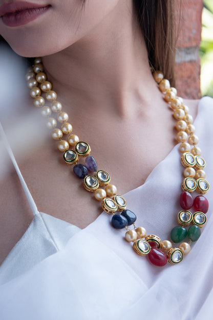 Kundan Bead Embellished Pearl Necklace 