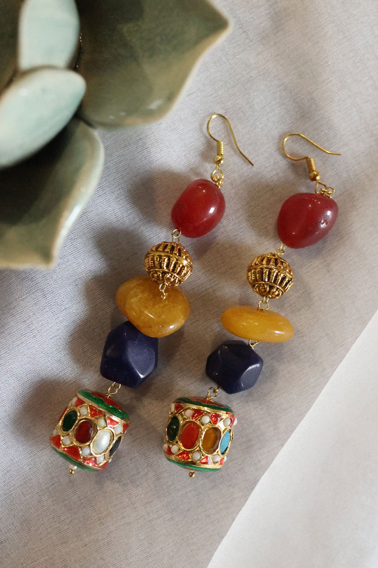 Navratan Kundan Dangler Earrings 