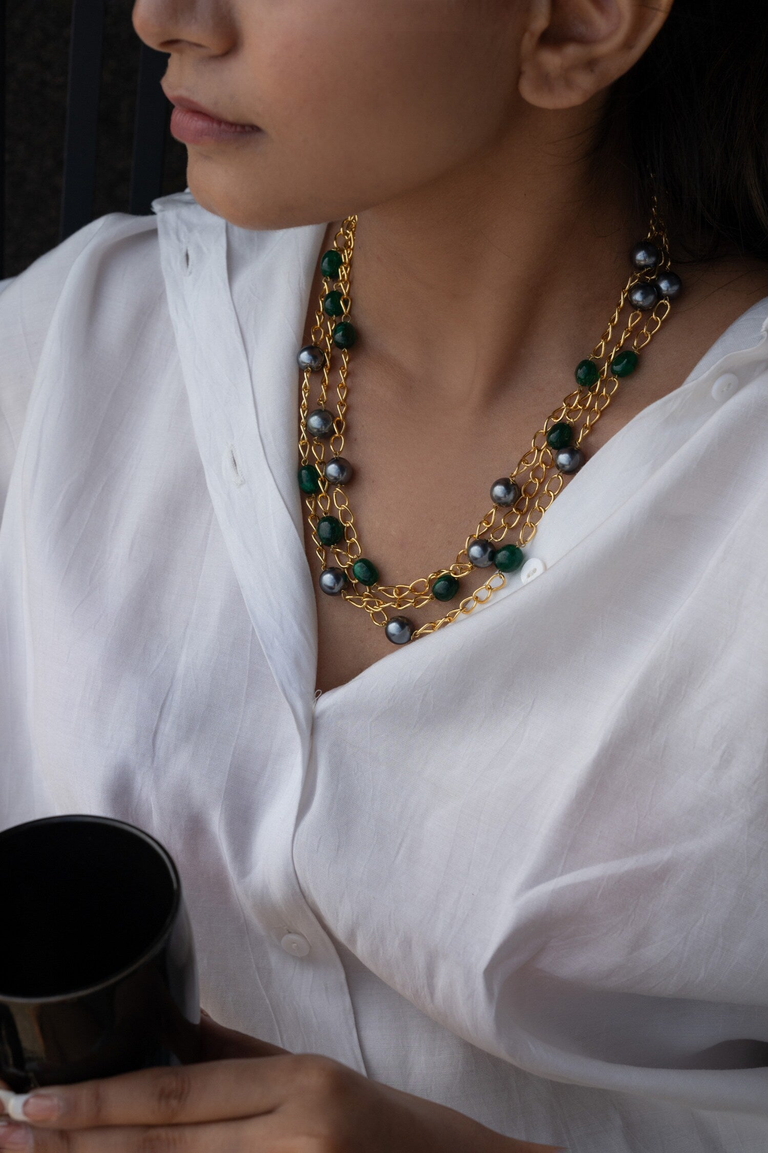 Loop Layered Pearl Necklace 