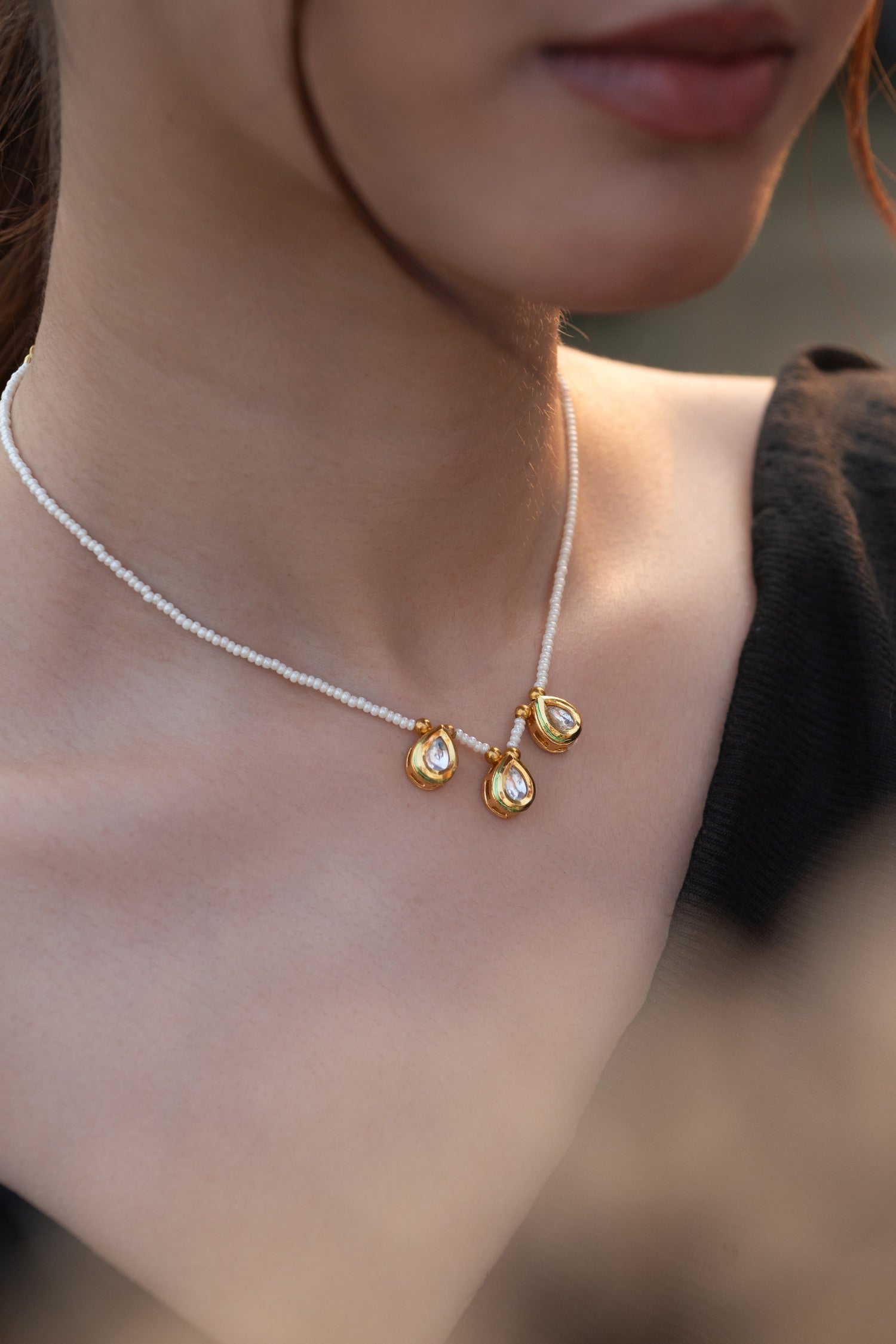 Teardrop Kundan Pearl Necklace 