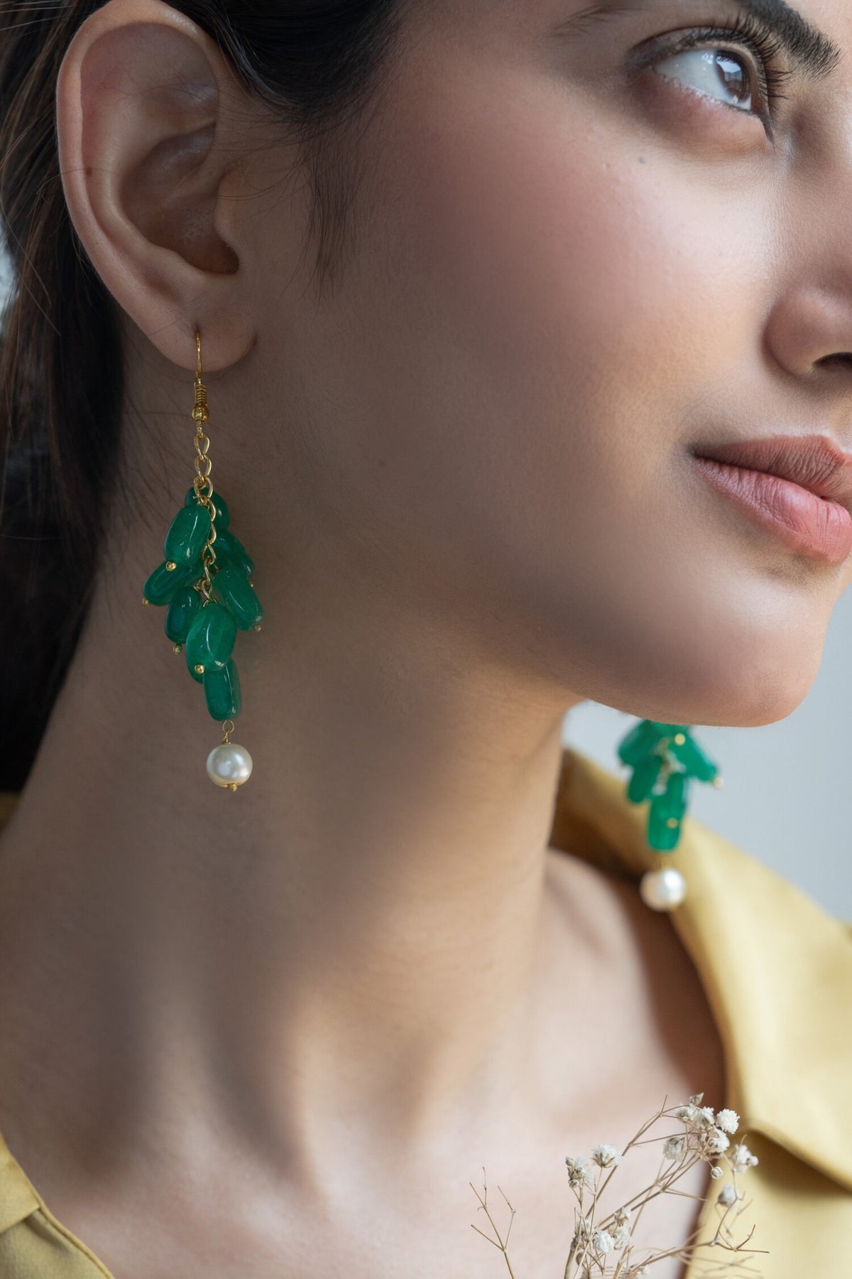 Natural Stone Cluster Dangler Earrings 