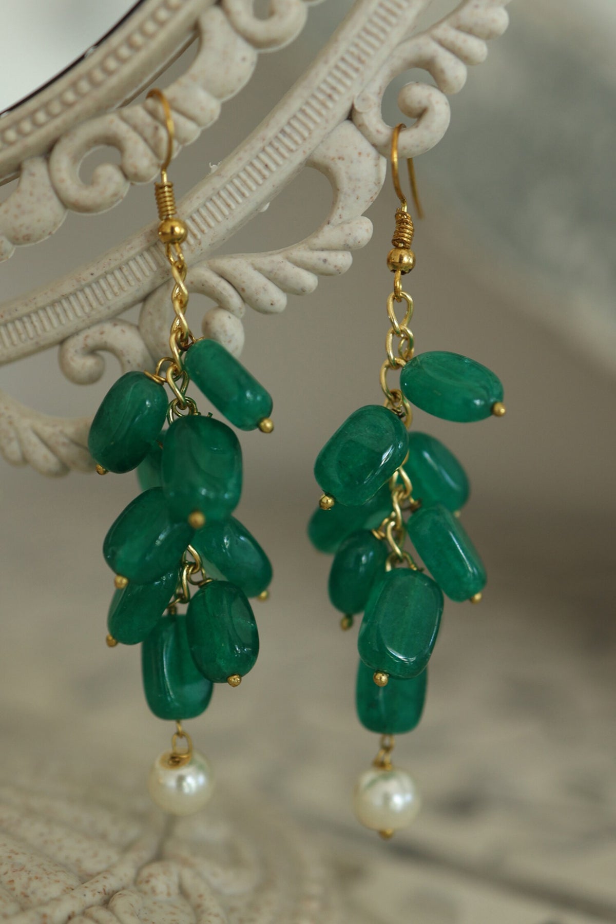 Natural Stone Cluster Dangler Earrings 
