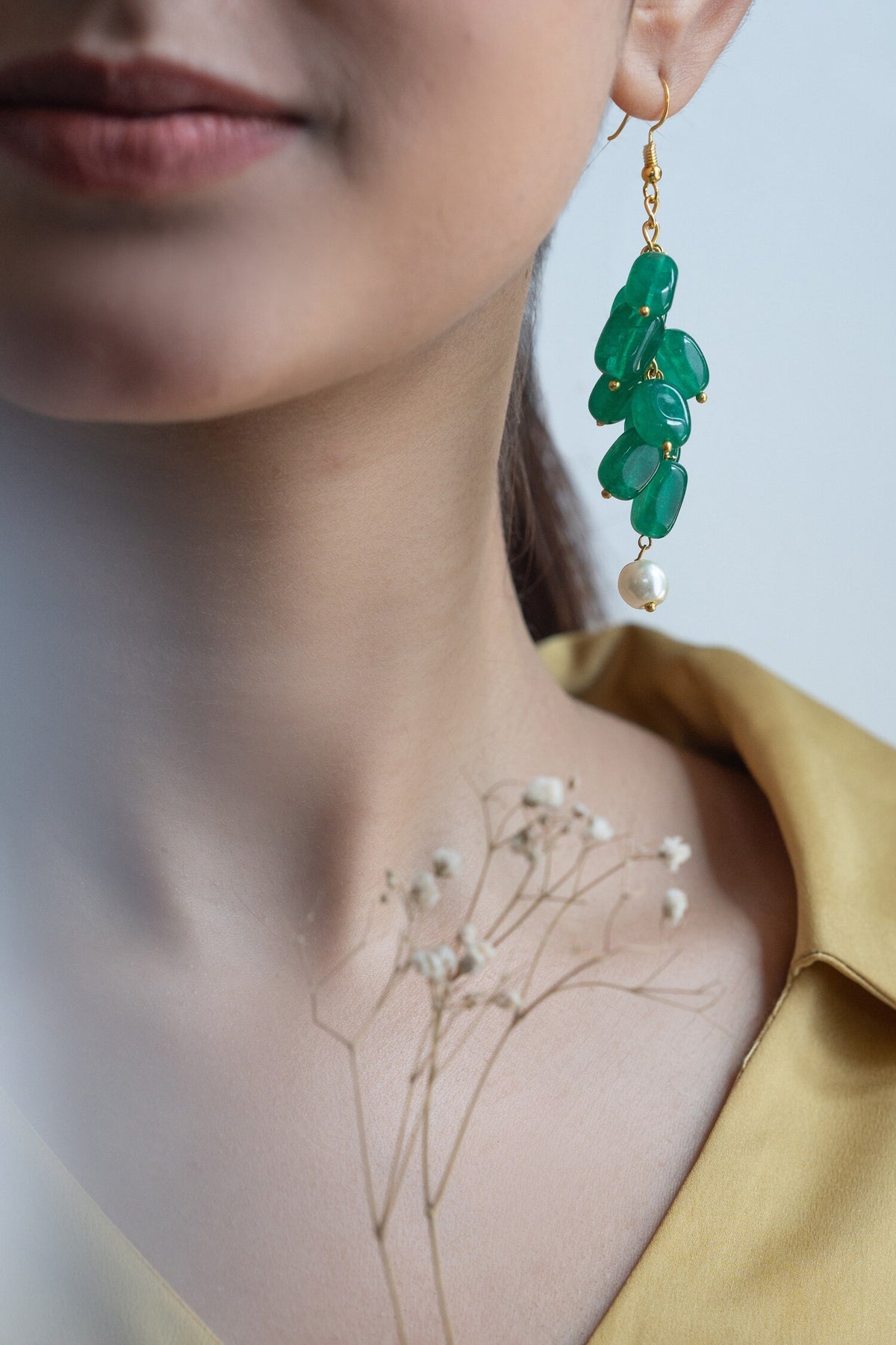 Natural Stone Cluster Dangler Earrings 
