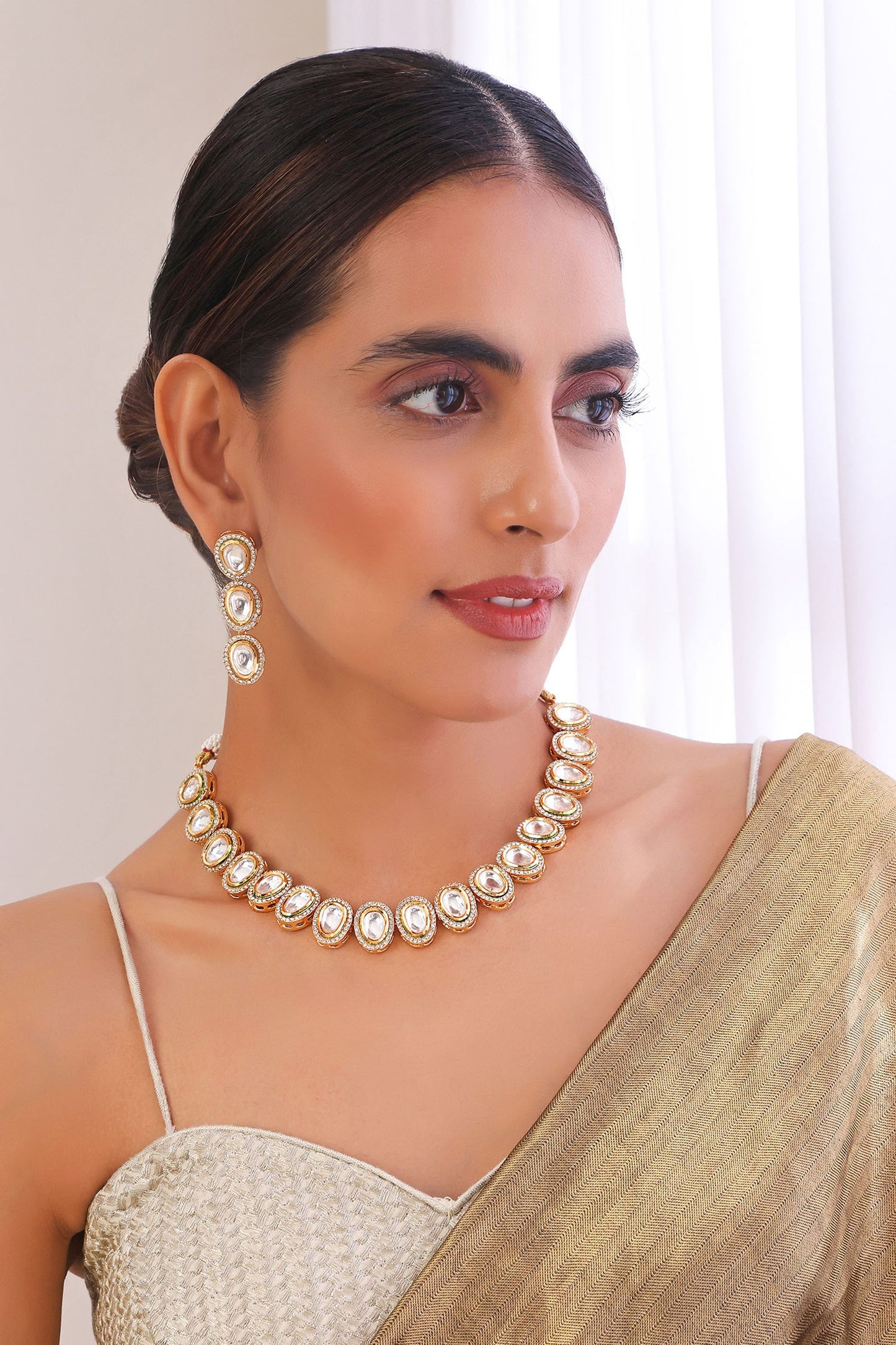 Polki Stone Studded Necklace Set 