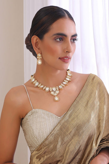 Geometric Moissani Polki Studded Necklace Set 
