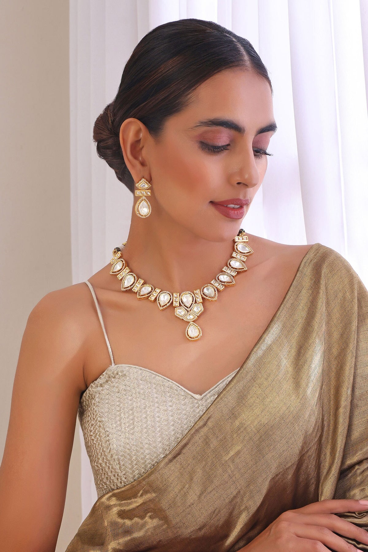 Geometric Moissani Polki Studded Necklace Set 