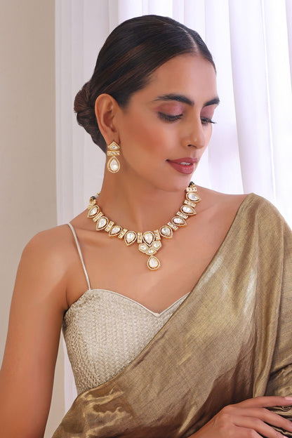 Geometric Moissani Polki Studded Necklace Set 