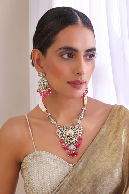 Peacock Moissani Polki Stone Studded Necklace Set 