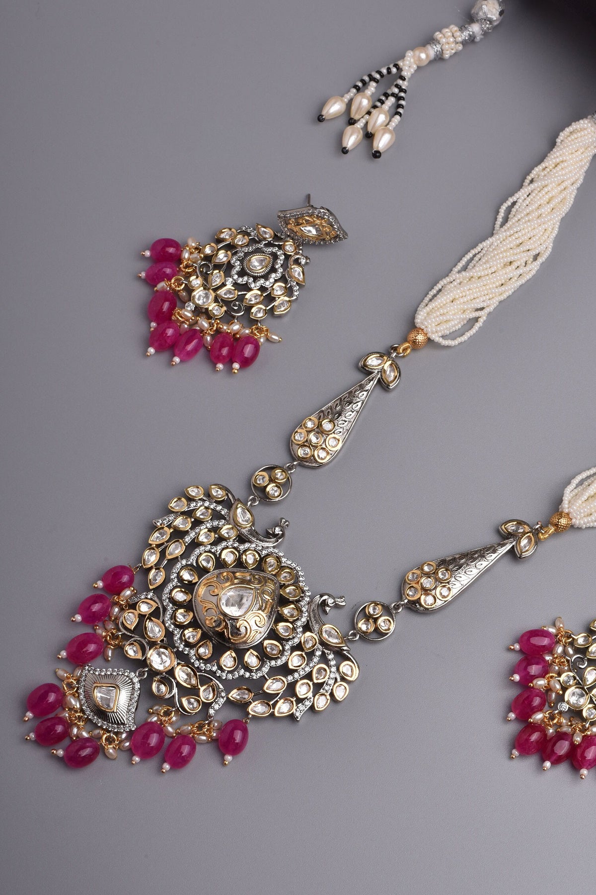 Peacock Moissani Polki Stone Studded Necklace Set 
