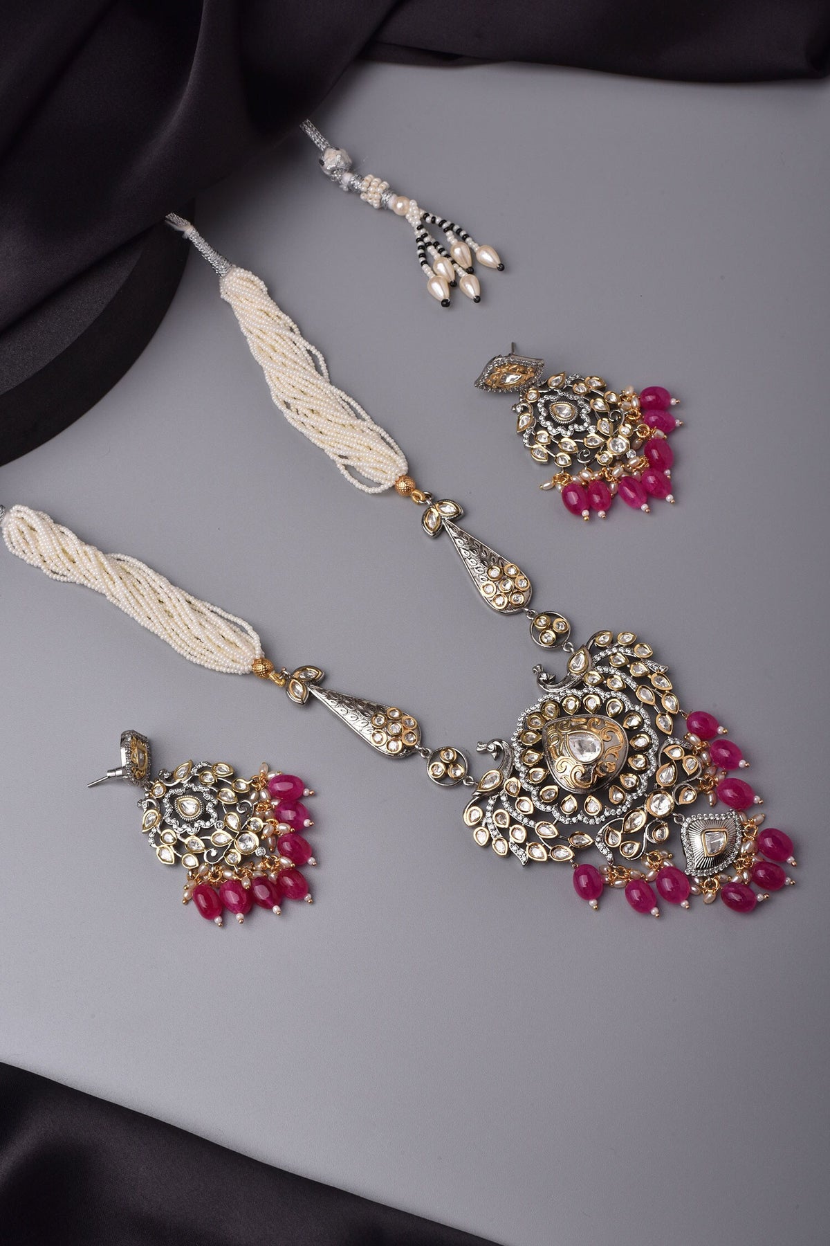 Peacock Moissani Polki Stone Studded Necklace Set 