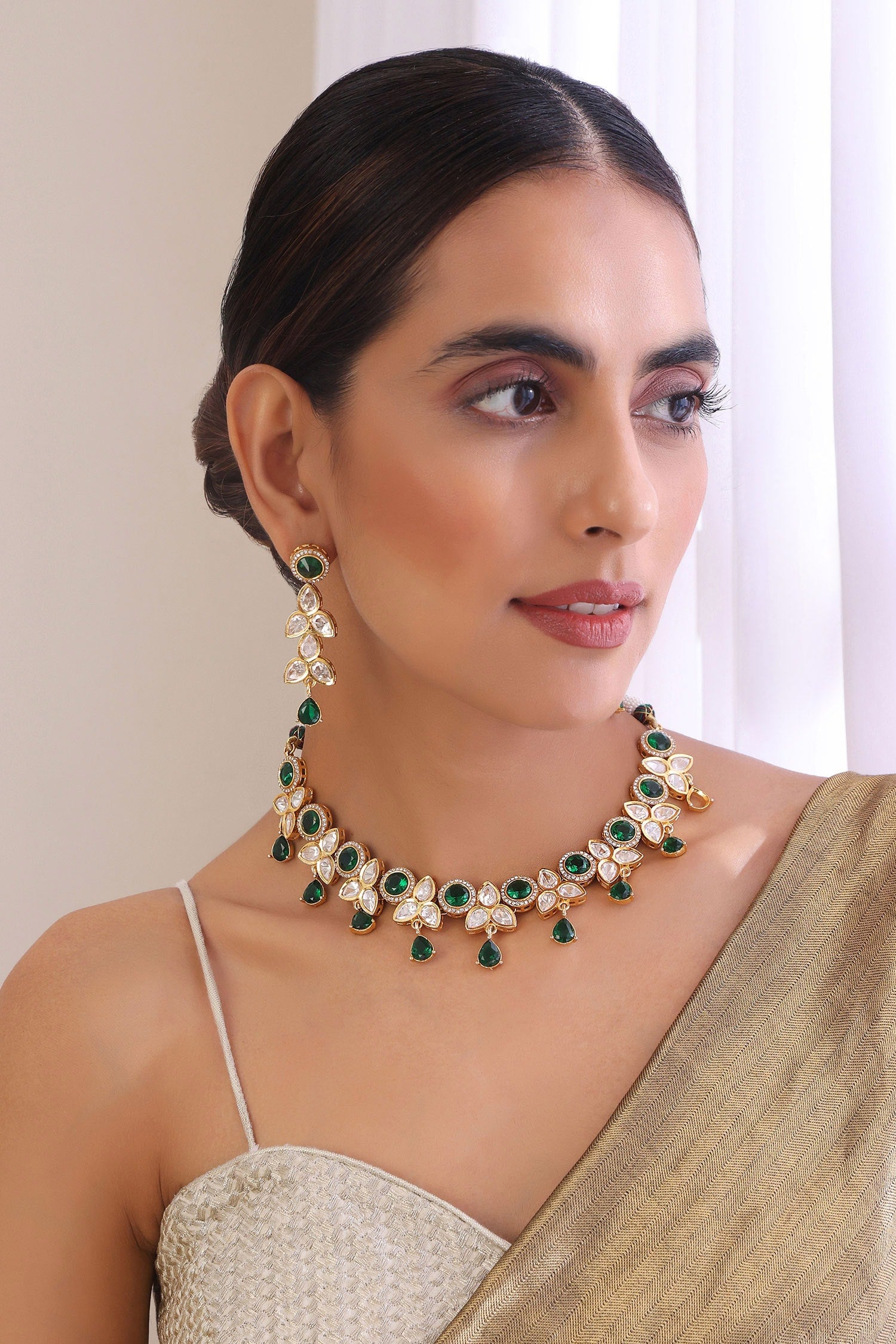 Polki Studded Drop Necklace Set 