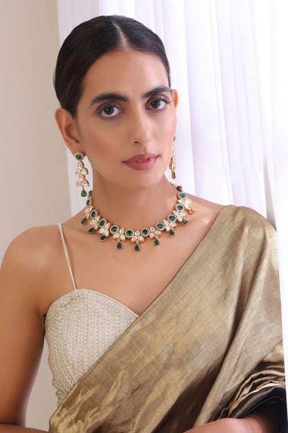 Polki Studded Drop Necklace Set 