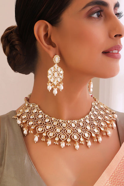 Clear Moissani Polki Studded Necklace Set 
