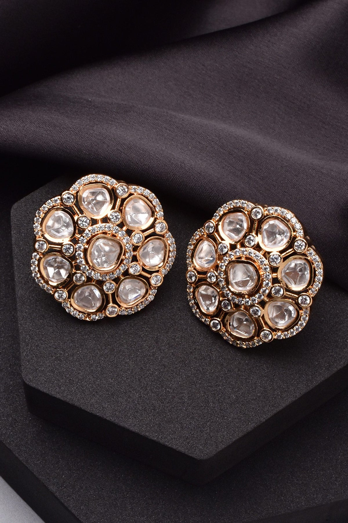 Gleaming Pansy Polki Stud Earrings 