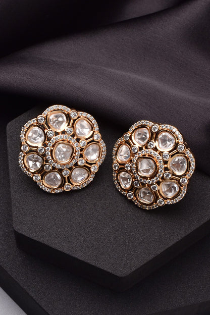 Gleaming Pansy Polki Stud Earrings 