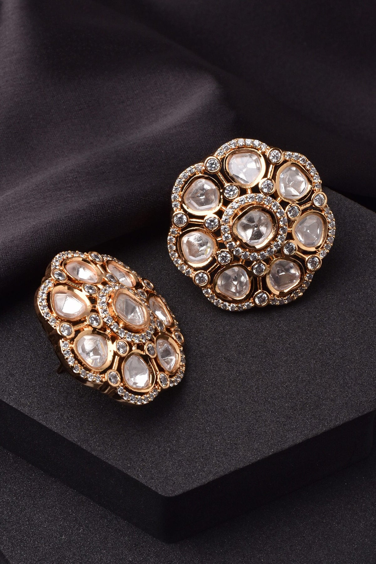 Gleaming Pansy Polki Stud Earrings 