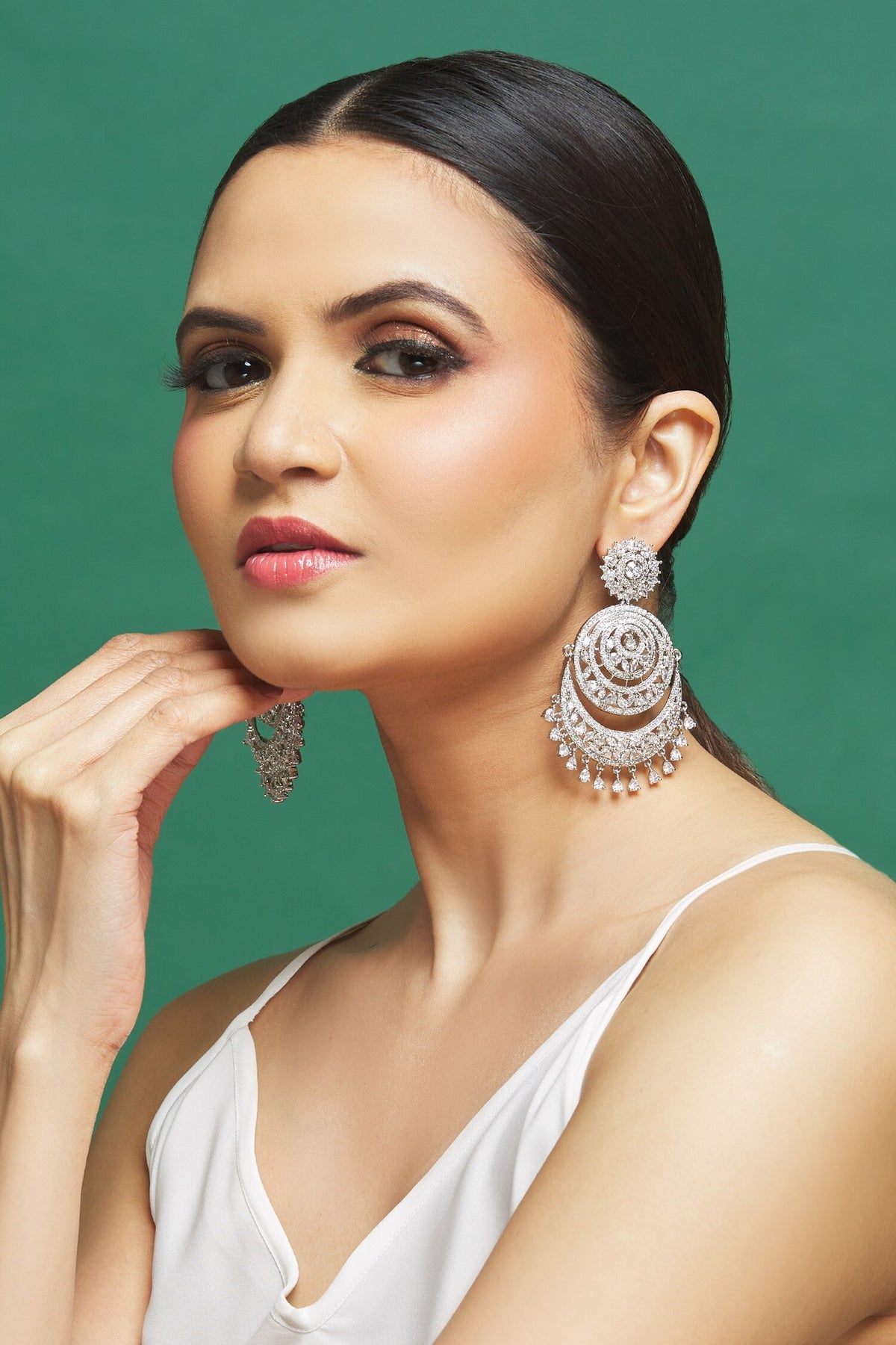 White Stone Embellished Chandbalis 