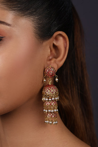 Stone Studded Layered Jhumkas 