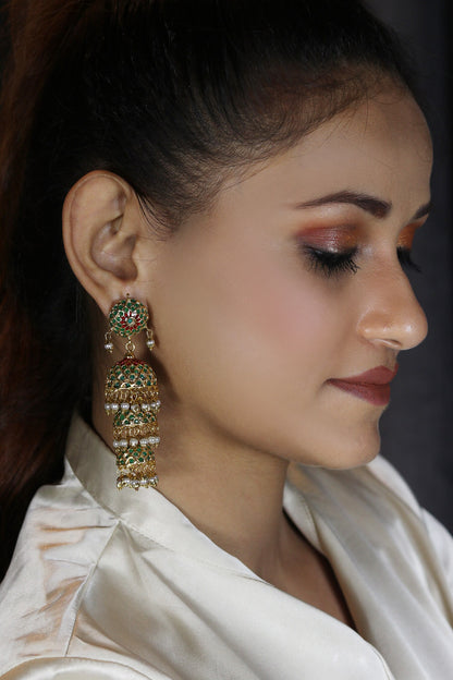 Stone Embellished Layered Jhumkas 