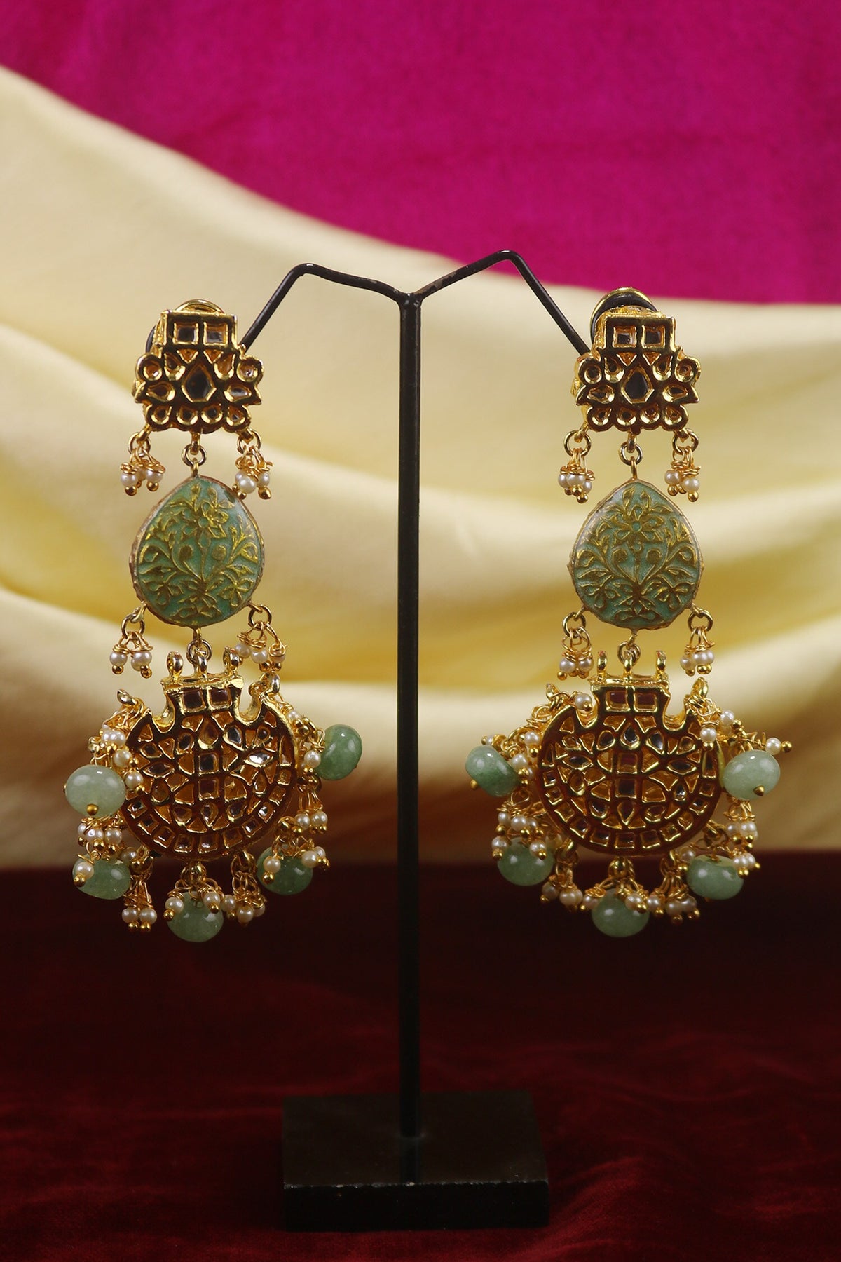 Floral Meenakari Work Chandbalis 